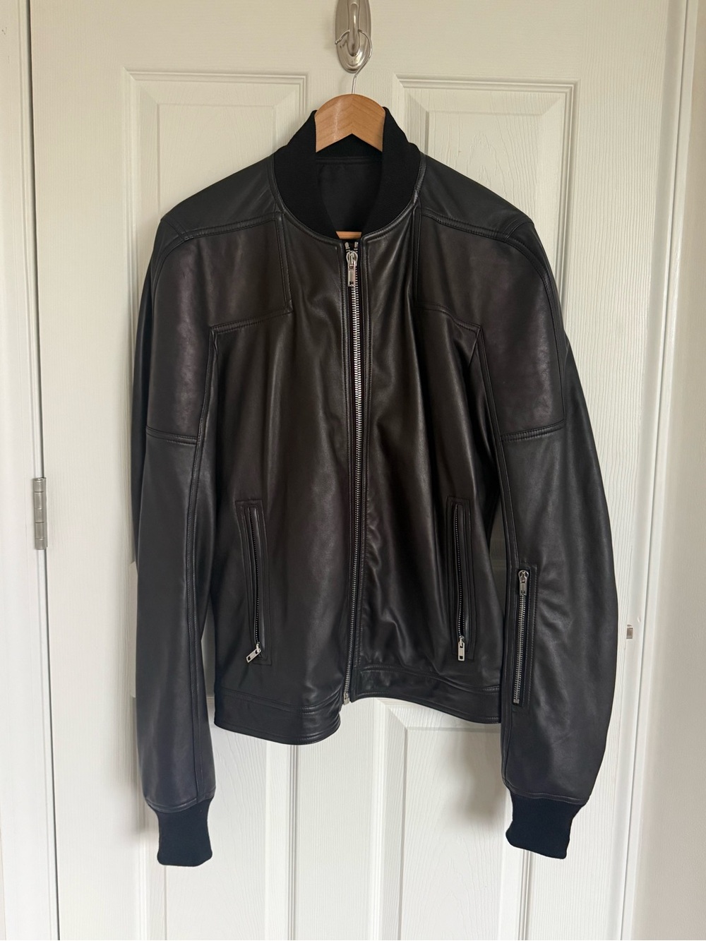 Men’s Rick Owen’s Black Leather Bomber Jacket Lamb Leather Size 40 Medium